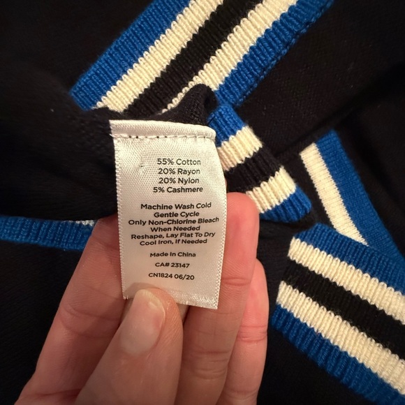 Talbots Black Silver Button Cardigan Sweater w/ Blue/White Trim Size Medium - Picture 8 of 9